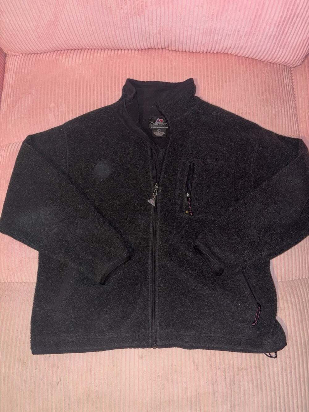 Outersport Outertech Fleece Jacket Size L Charcoal Grey Full Zip Pocket